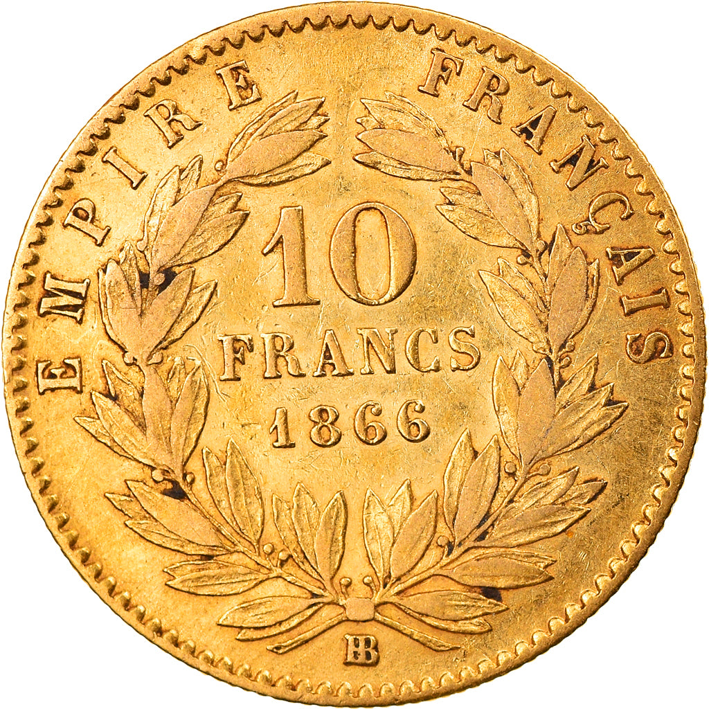 Moneta, Francja, Napoleon III, 10 Francs, 1866, Strasbourg, EF(40-45), Złoto