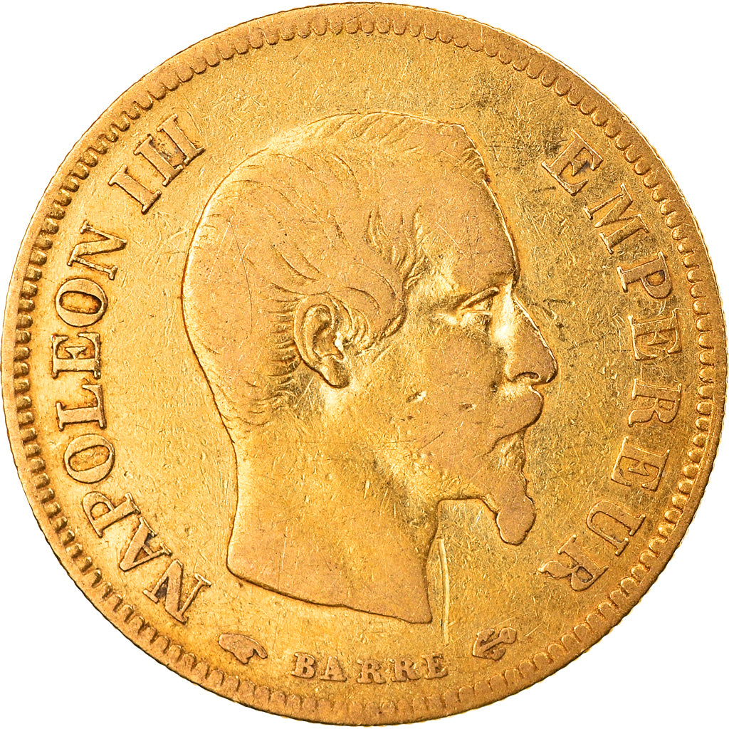 Moeda, França, Napoleon III, 10 Francs, 1855, Paris, VF(30-35), Dourado