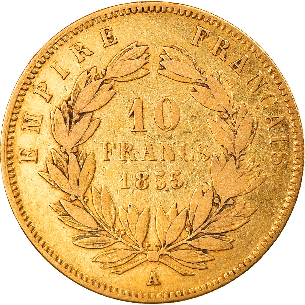 Moeda, França, Napoleon III, 10 Francs, 1855, Paris, VF(30-35), Dourado