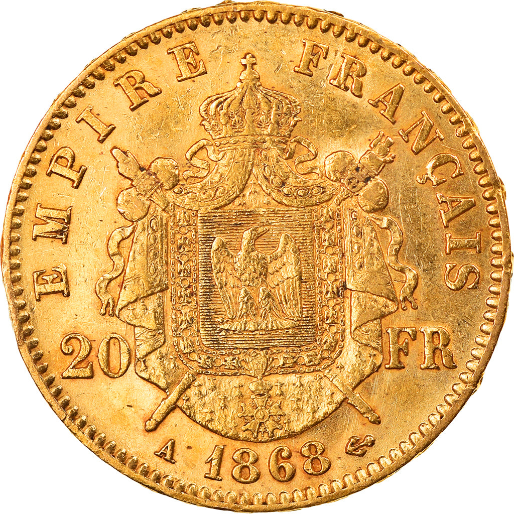 Moneta, Francia, Napoleon III, 20 Francs, 1868, Paris, BB+, Oro, KM:801.1