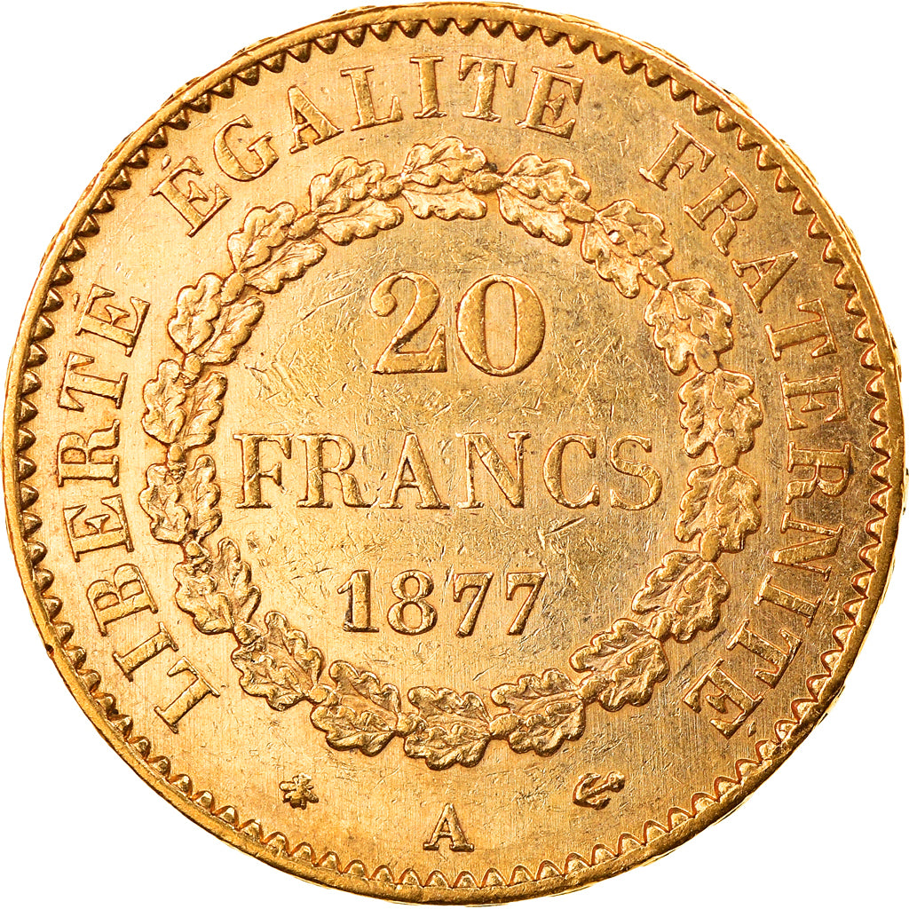 Moneta, Francia, Génie, 20 Francs, 1877, Paris, BB+, Oro, KM:825, Gadoury:1063