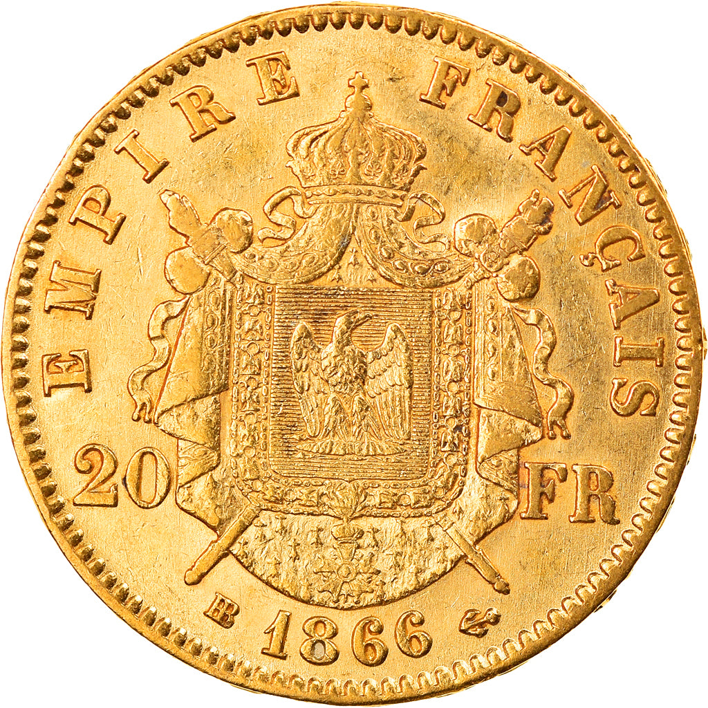 Munten, Frankrijk, Napoleon III, 20 Francs, 1866, Strasbourg, ZF+, Goud