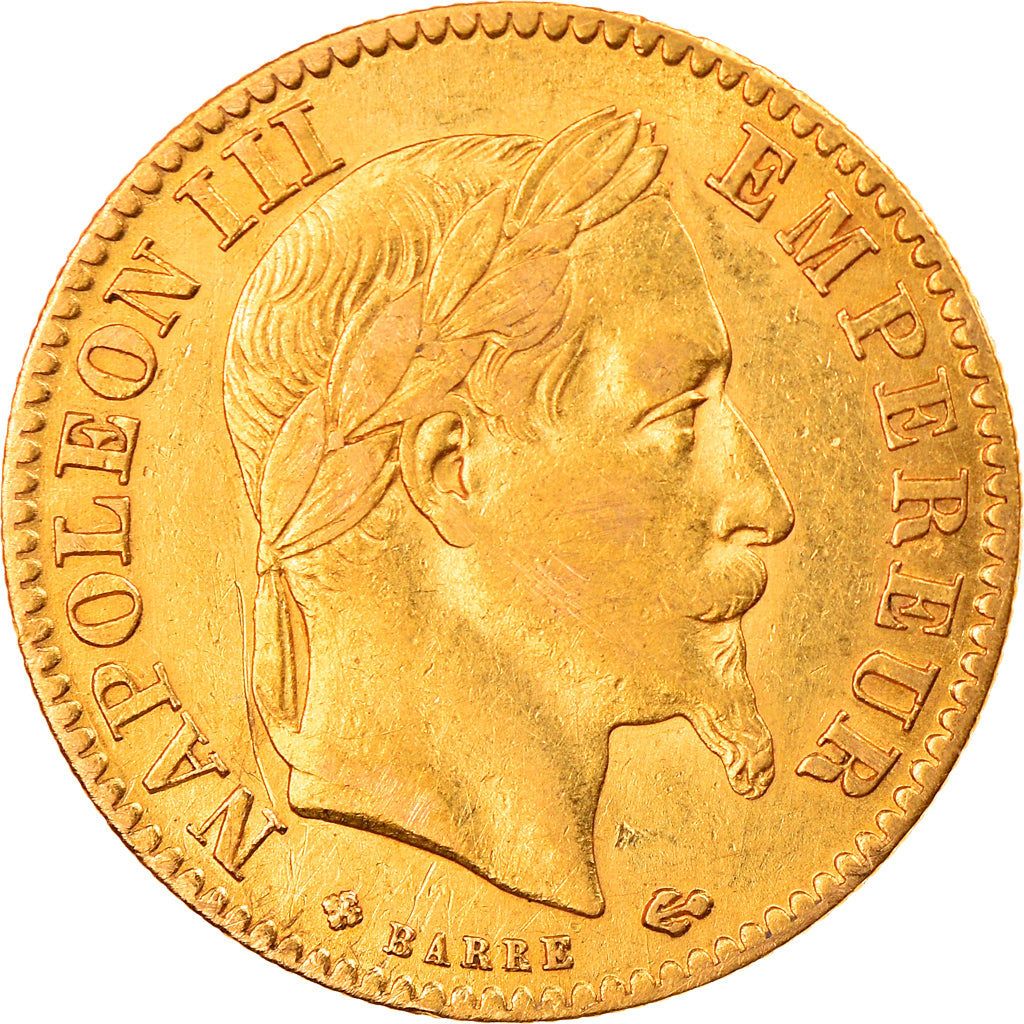 Moeda, França, Napoleon III, 10 Francs, 1868, Strasbourg, AU(50-53), Dourado