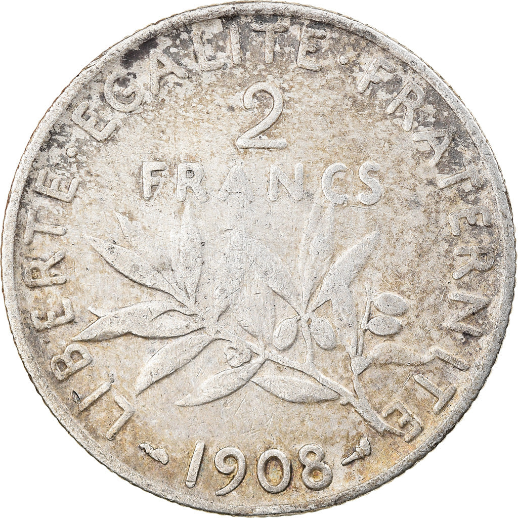 Coin, France, Semeuse, 2 Francs, 1908, Paris, VF(30-35), Silver, KM:845.1