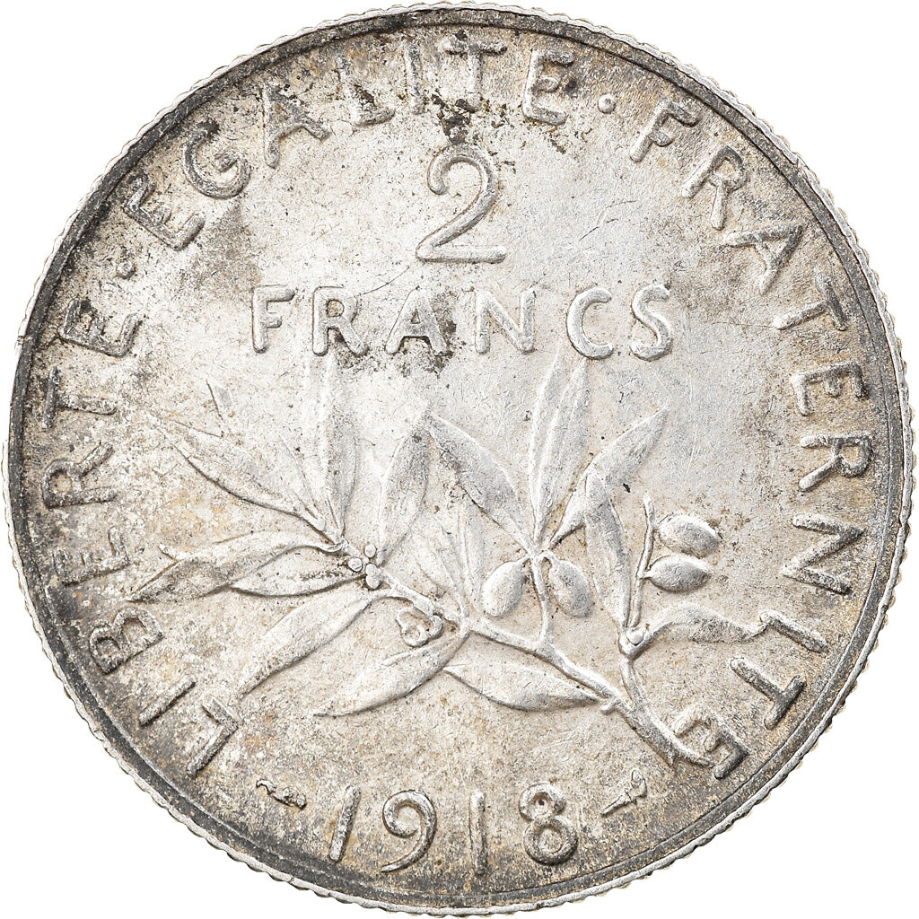 Coin, France, Semeuse, 2 Francs, 1918, Paris, AU(50-53), Silver, KM:845.1
