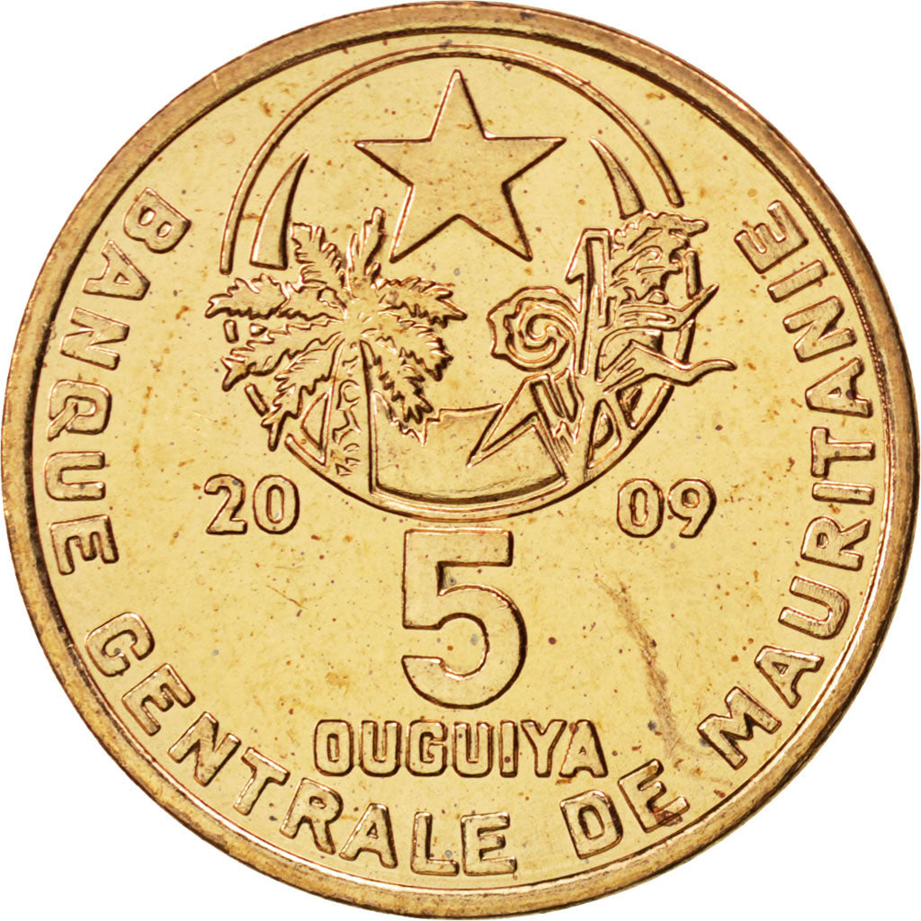 MAURITANIA, 5 Ouguiya, 2009, KM #3a, MS(63), Copper Plated Steel, 25, 5.33