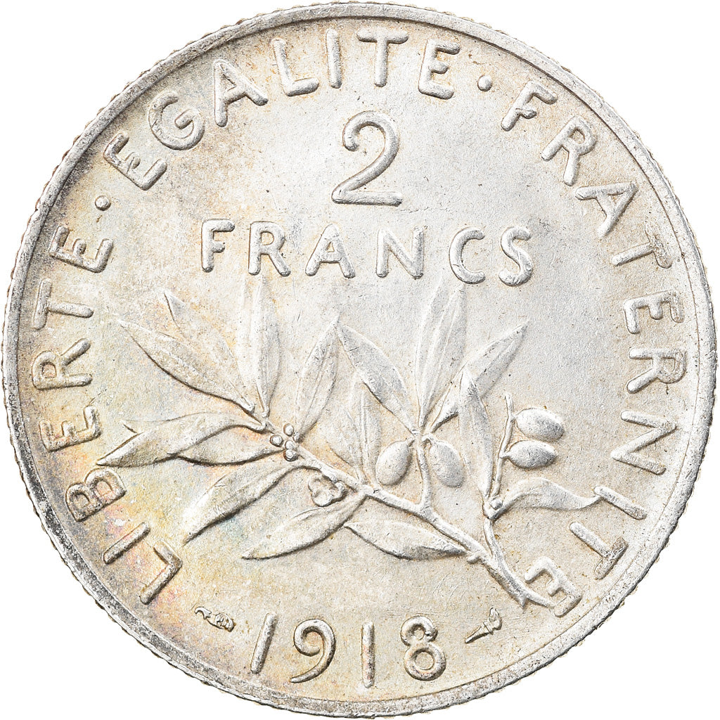Coin, France, Semeuse, 2 Francs, 1918, Paris, AU(55-58), Silver, KM:845.1