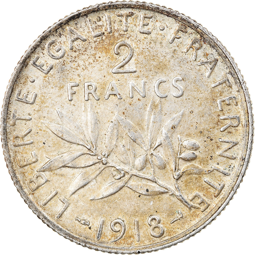 Coin, France, Semeuse, 2 Francs, 1918, Paris, AU(55-58), Silver, KM:845.1