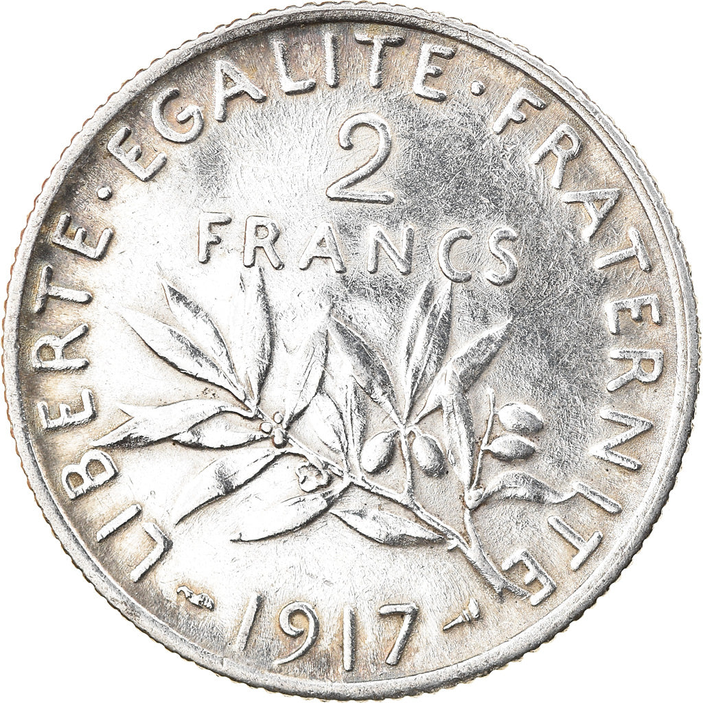 Coin, France, Semeuse, 2 Francs, 1917, Paris, AU(50-53), Silver, KM:845.1