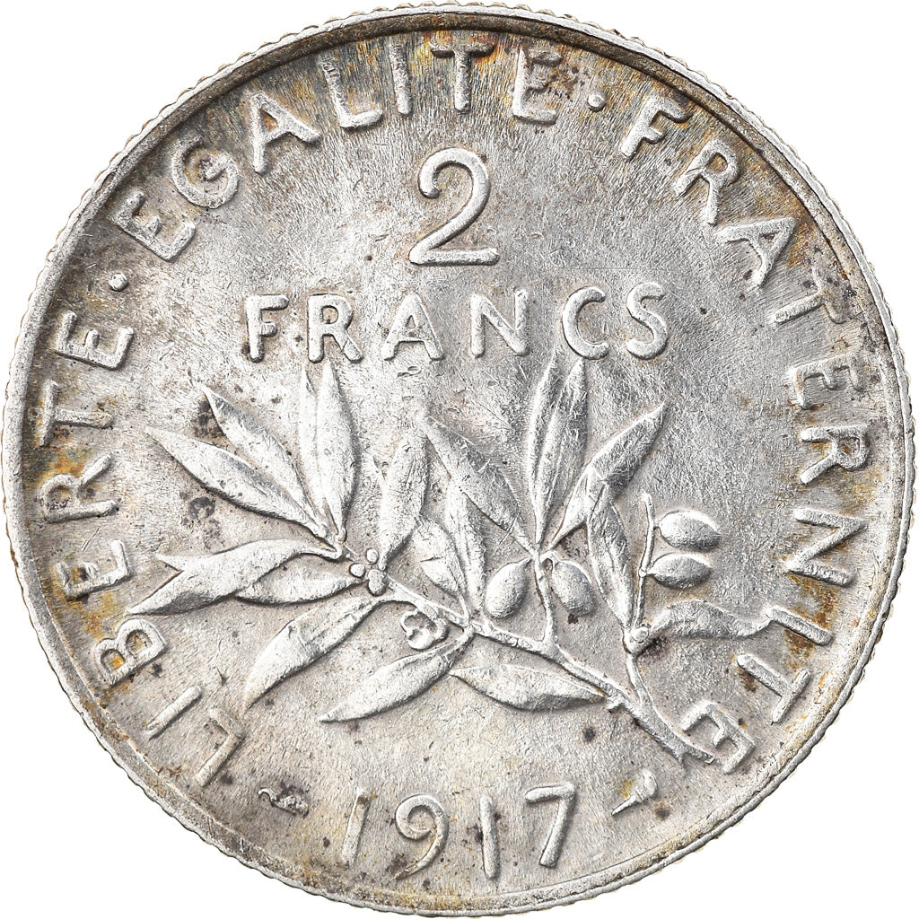 Coin, France, Semeuse, 2 Francs, 1917, Paris, AU(50-53), Silver, KM:845.1