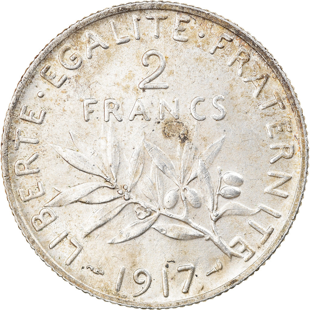 Coin, France, Semeuse, 2 Francs, 1917, Paris, AU(55-58), Silver, KM:845.1