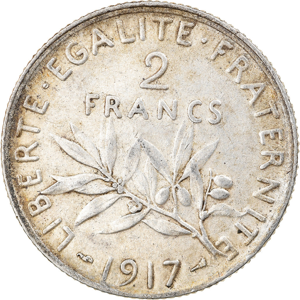 Coin, France, Semeuse, 2 Francs, 1917, Paris, AU(55-58), Silver, KM:845.1