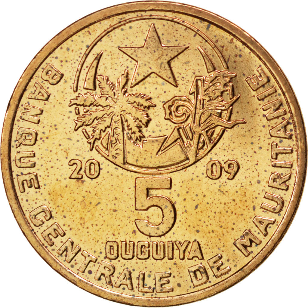Mauritania, 5 Ouguiya, 2009, SPL, Acciaio placcato rame, KM:3a