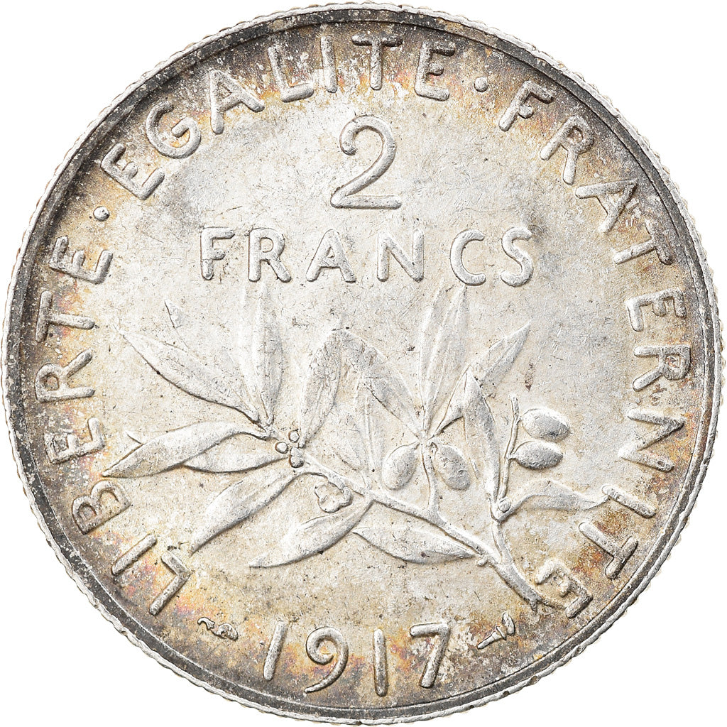 Coin, France, Semeuse, 2 Francs, 1917, Paris, AU(55-58), Silver, KM:845.1
