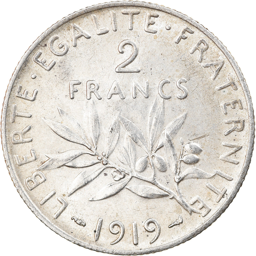 Coin, France, Semeuse, 2 Francs, 1919, Paris, AU(50-53), Silver, KM:845.1