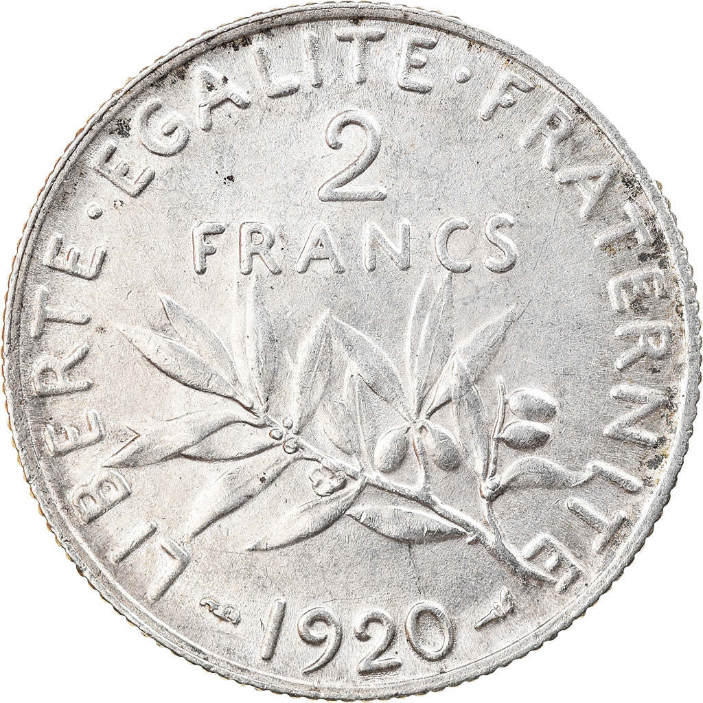 Coin, France, Semeuse, 2 Francs, 1920, Paris, AU(55-58), Silver, KM:845.1