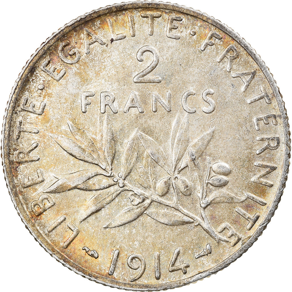 Coin, France, Semeuse, 2 Francs, 1914, Paris, AU(55-58), Silver, KM:845.1