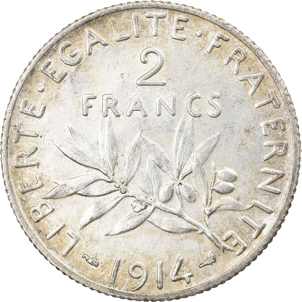Coin, France, Semeuse, 2 Francs, 1914, Paris, AU(55-58), Silver, KM:845.1