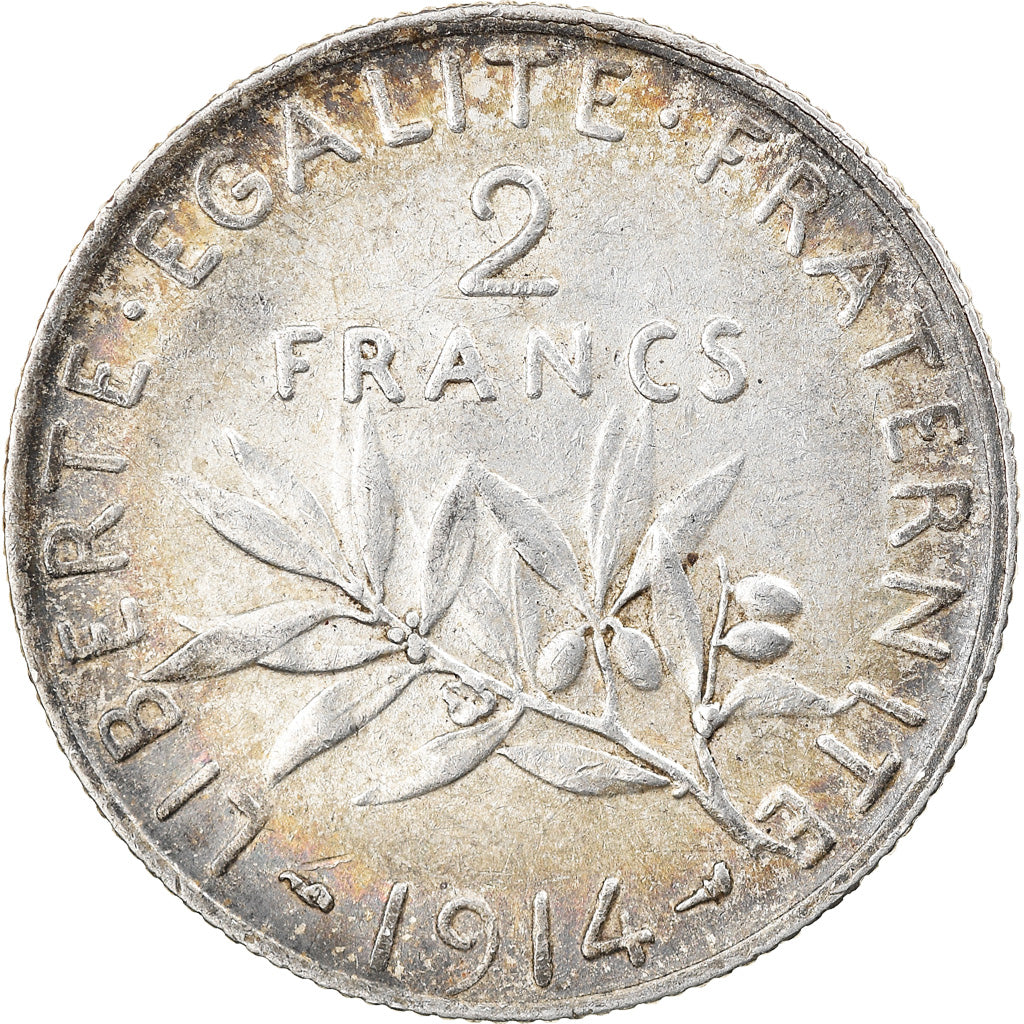 Moneta, Francja, Semeuse, 2 Francs, 1914, Paris, AU(55-58), Srebro, KM:845.1