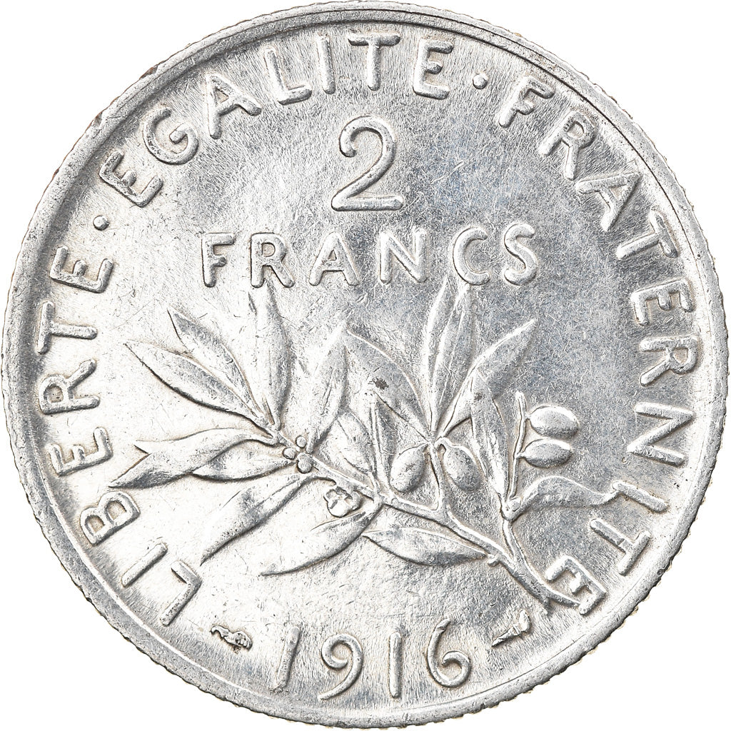 Moeda, França, Semeuse, 2 Francs, 1916, Paris, AU(50-53), Prata, KM:845.1