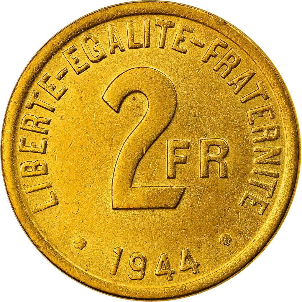 Coin, France, France Libre, 2 Francs, 1944, Philadelphia, AU(55-58), Brass