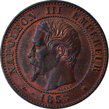 Moneta, Francja, Napoleon III, 2 Centimes, 1855, Strasbourg, AU(55-58), Bronze