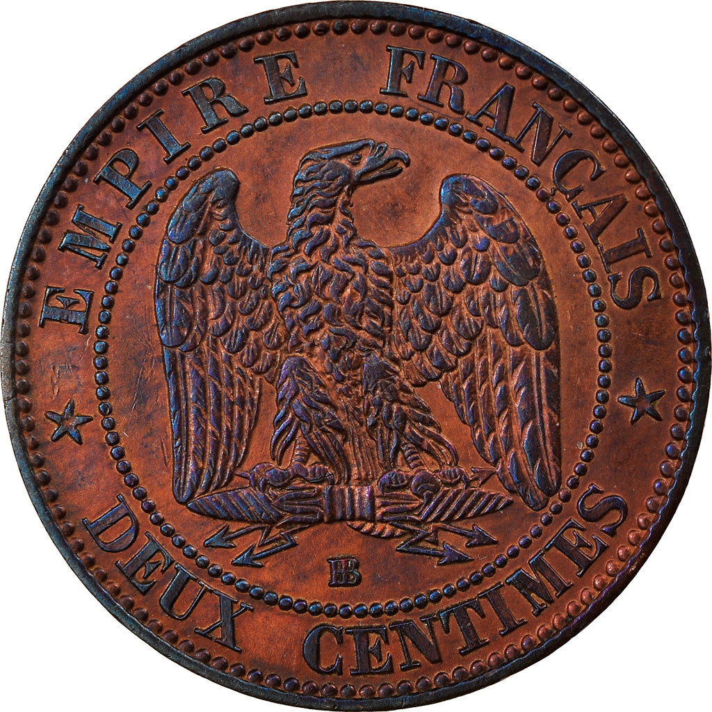 Moneta, Francja, Napoleon III, 2 Centimes, 1855, Strasbourg, AU(55-58), Bronze
