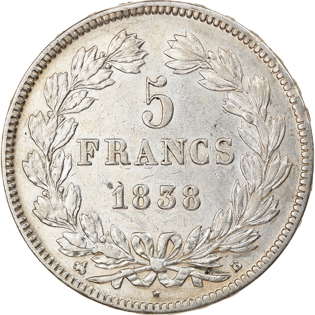 Coin, France, Louis-Philippe, 5 Francs, 1838, Rouen, AU(50-53), Silver