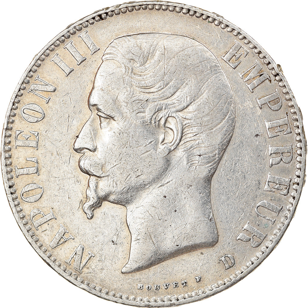 Moneda, Francia, Napoleon III, 5 Francs, 1856, Lyon, MBC, Plata, KM:782.3