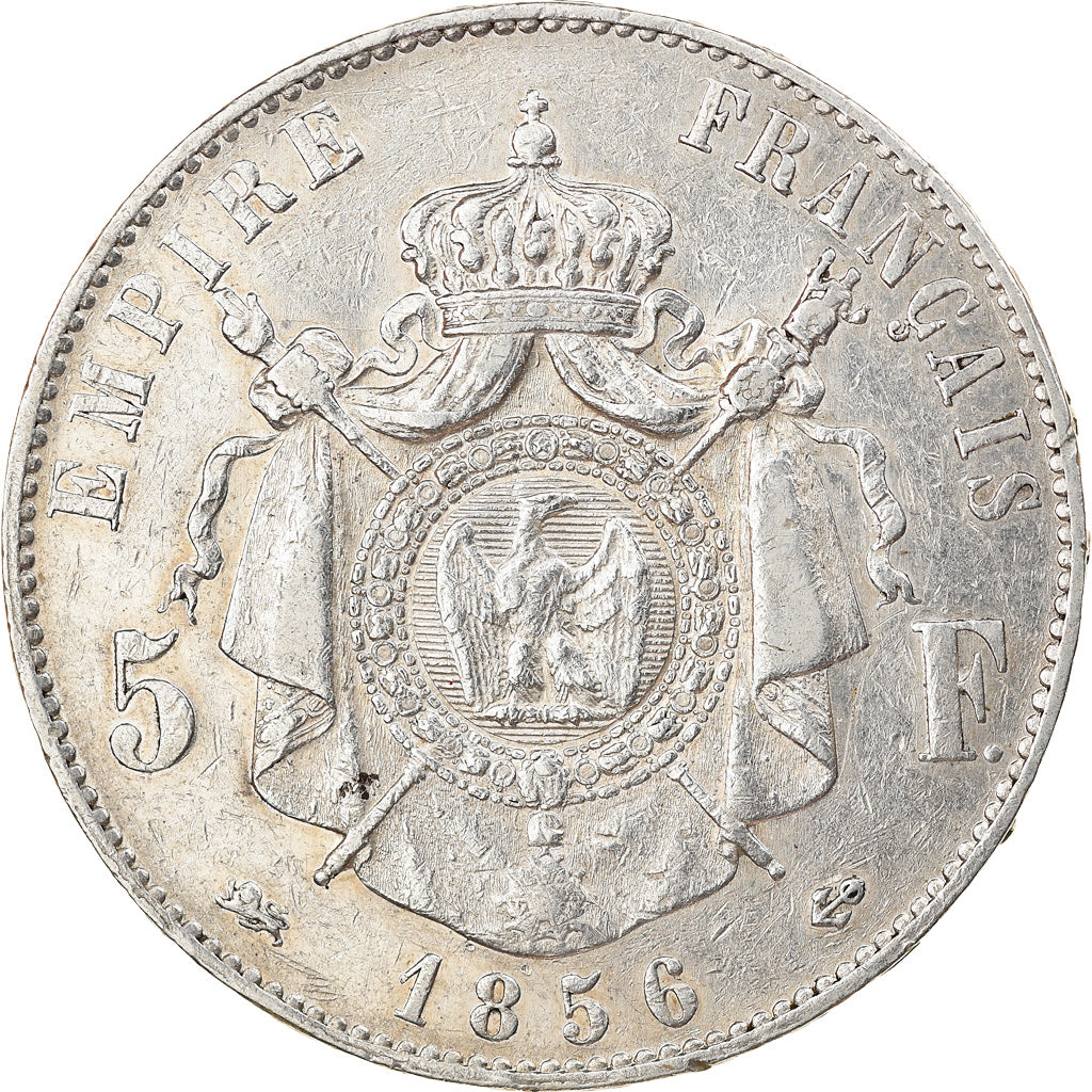 Moneda, Francia, Napoleon III, 5 Francs, 1856, Lyon, MBC, Plata, KM:782.3