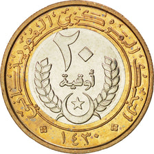 MAURITANIA, 20 Ouguiya, 2009, KM #8, MS(63), Bi-Metallic, 6.91