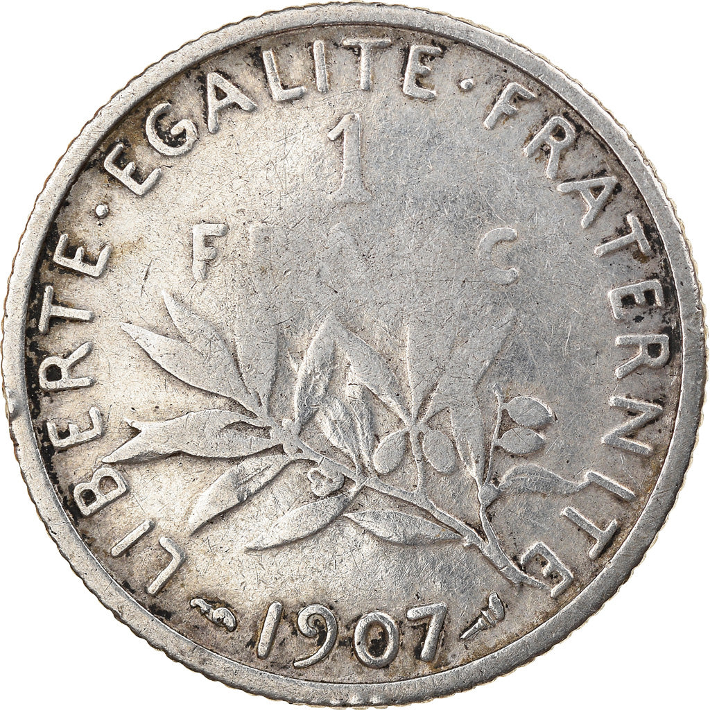 Moneta, Francja, Semeuse, Franc, 1907, Paris, F(12-15), Srebro, KM:844.1