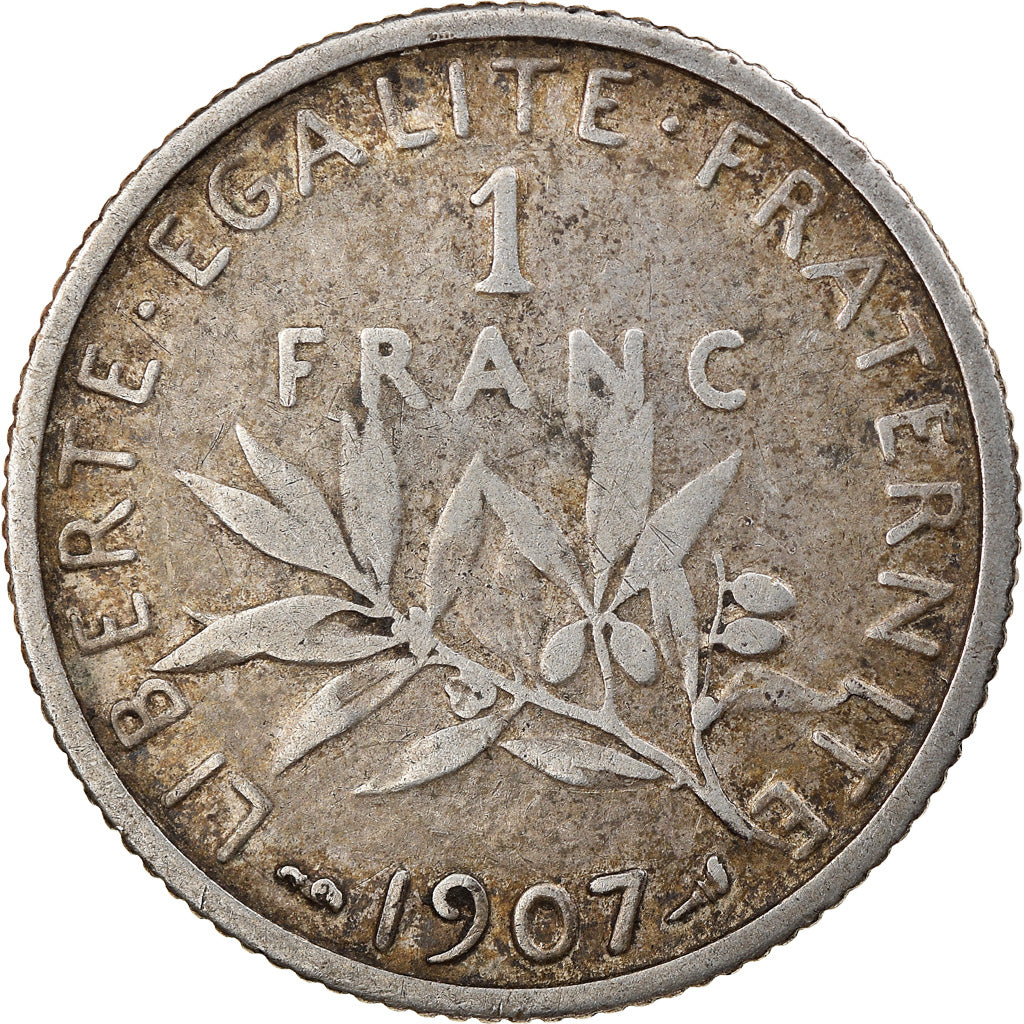 Munten, Frankrijk, Semeuse, Franc, 1907, Paris, FR, Zilver, KM:844.1