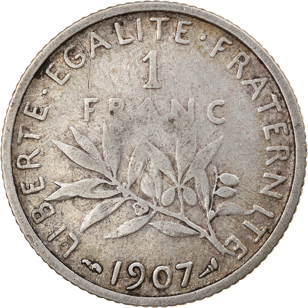 Coin, France, Semeuse, Franc, 1907, Paris, VF(30-35), Silver, KM:844.1