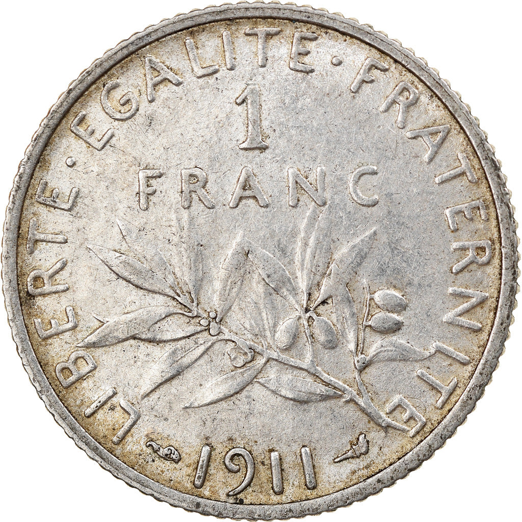 Coin, France, Semeuse, Franc, 1911, Paris, EF(40-45), Silver, KM:844.1