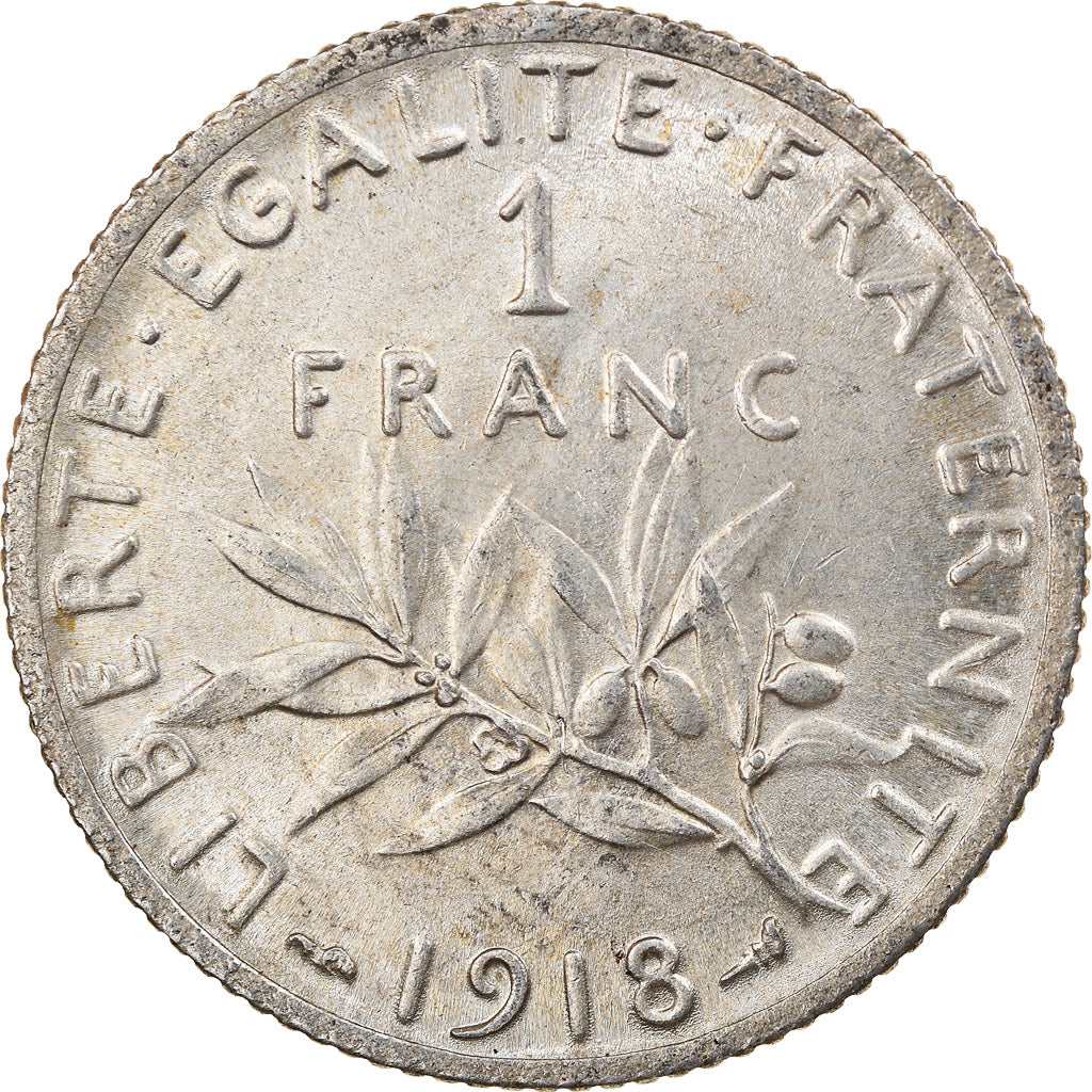 Coin, France, Semeuse, Franc, 1918, Paris, AU(55-58), Silver, KM:844.1