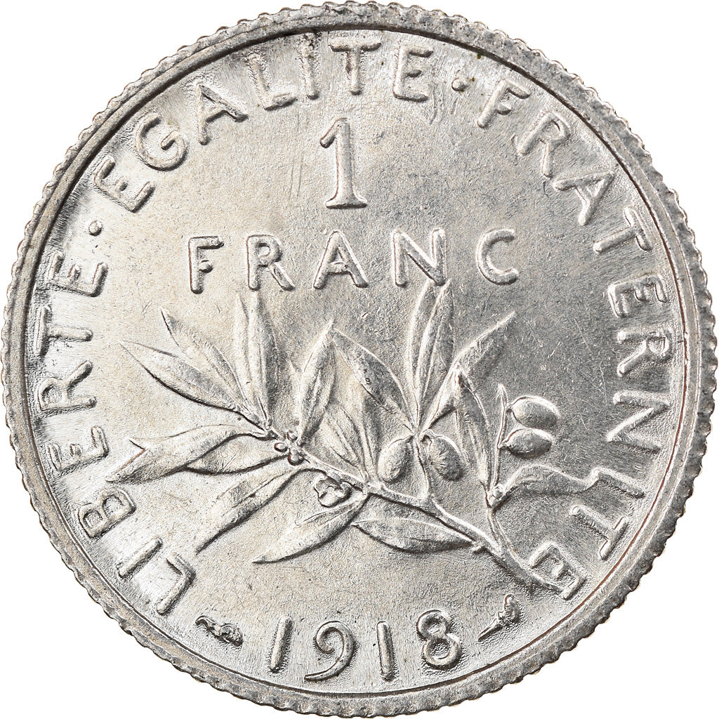 Coin, France, Semeuse, Franc, 1918, Paris, AU(55-58), Silver, KM:844.1