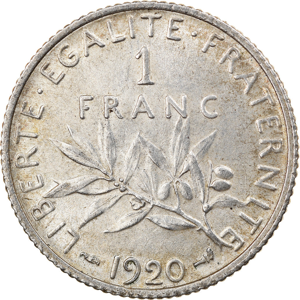 Coin, France, Semeuse, Franc, 1920, Paris, AU(55-58), Silver, KM:844.1