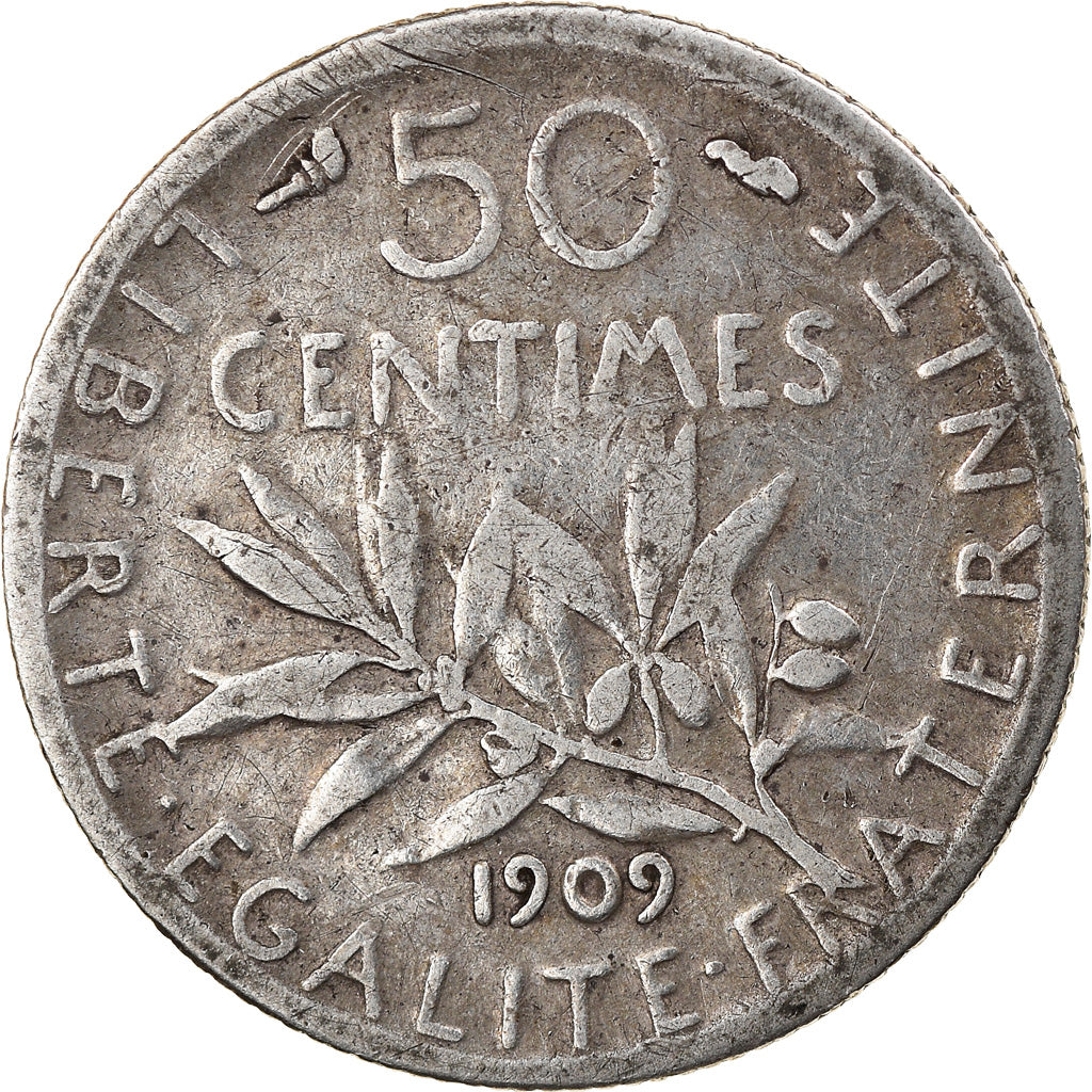 Coin, France, Semeuse, 50 Centimes, 1909, Paris, VF(30-35), Silver, KM:854