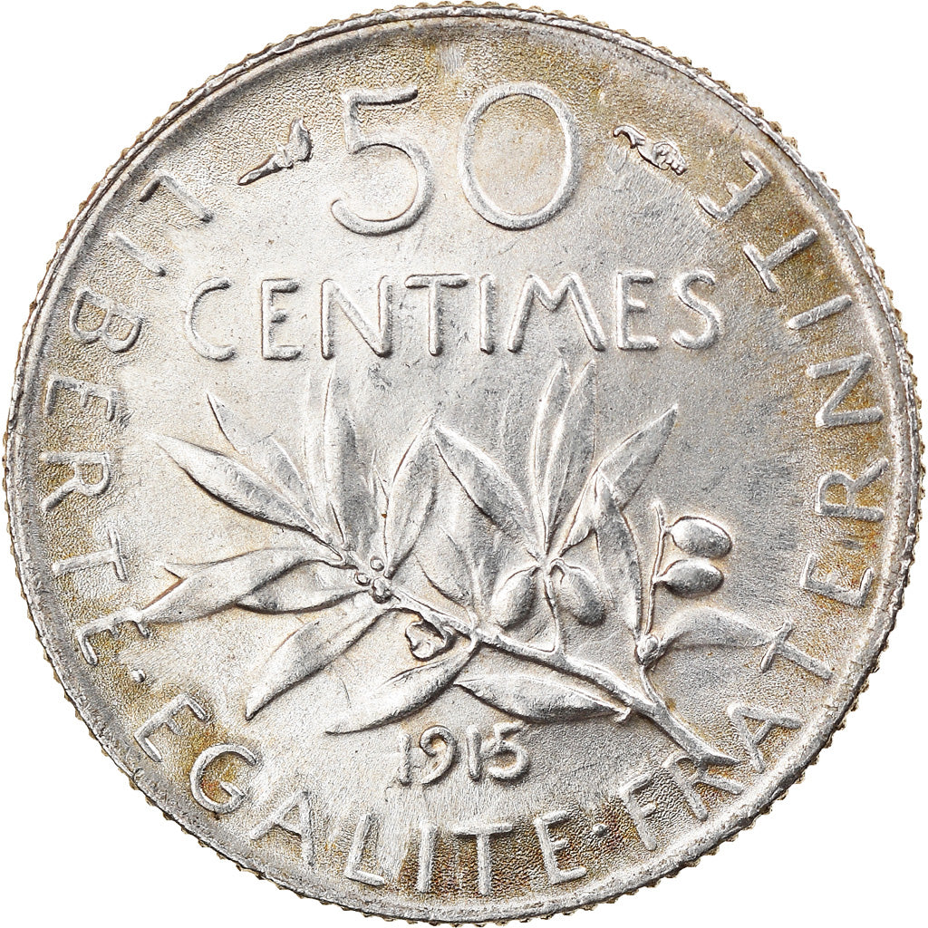 Coin, France, Semeuse, 50 Centimes, 1915, Paris, AU(55-58), Silver, KM:854