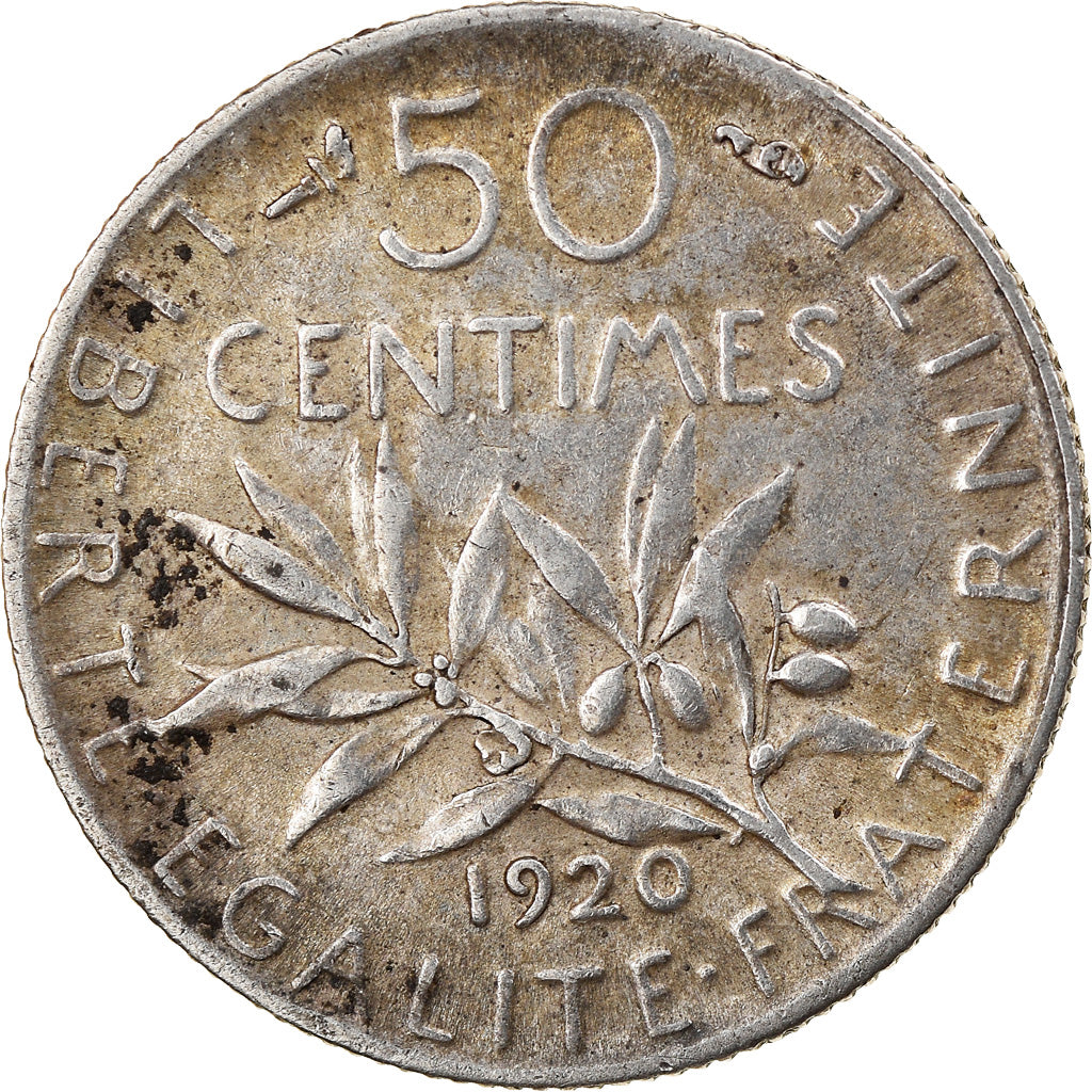 Coin, France, Semeuse, 50 Centimes, 1920, Paris, EF(40-45), Silver, KM:854