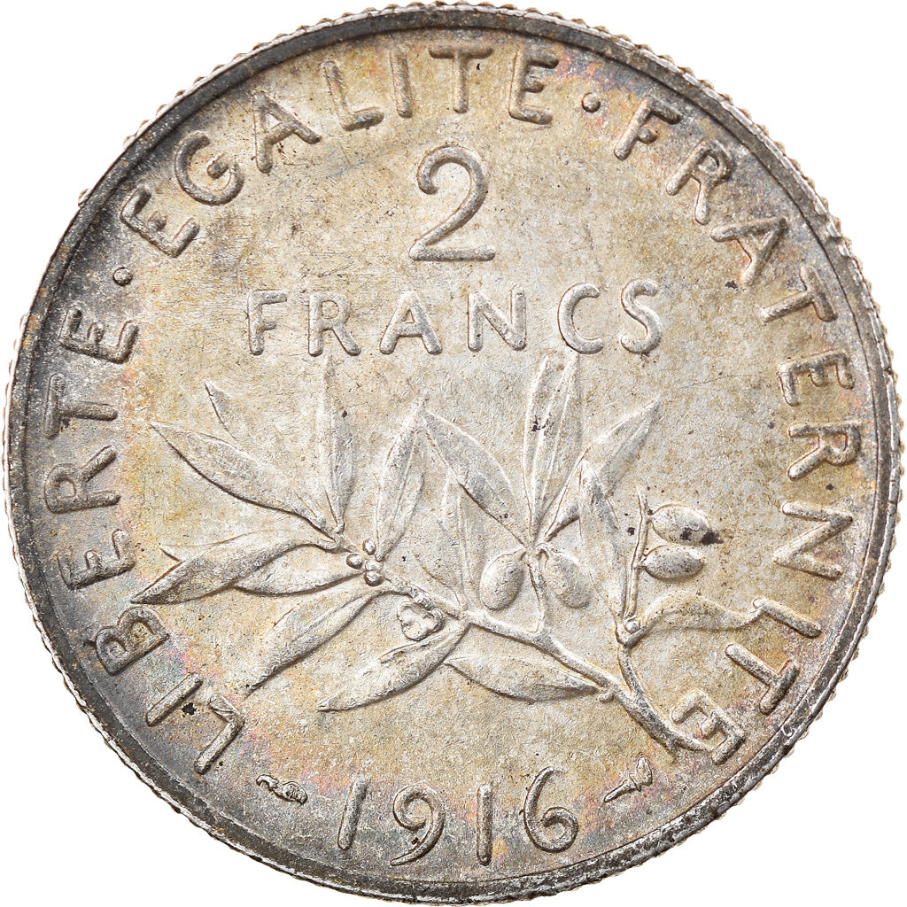 Moneta, Francja, Semeuse, 2 Francs, 1916, Paris, EF(40-45), Srebro, KM:845.1