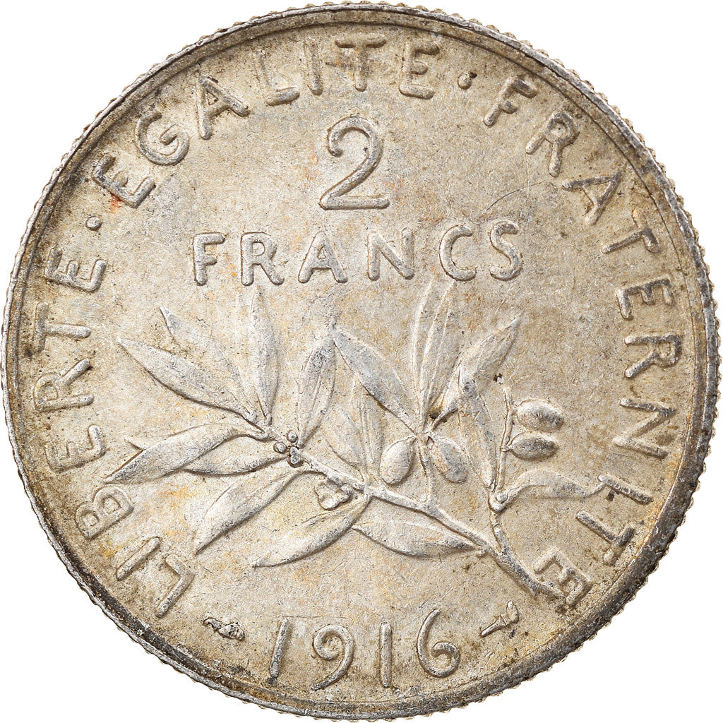 Moneta, Francia, Semeuse, 2 Francs, 1916, Paris, BB, Argento, KM:845.1