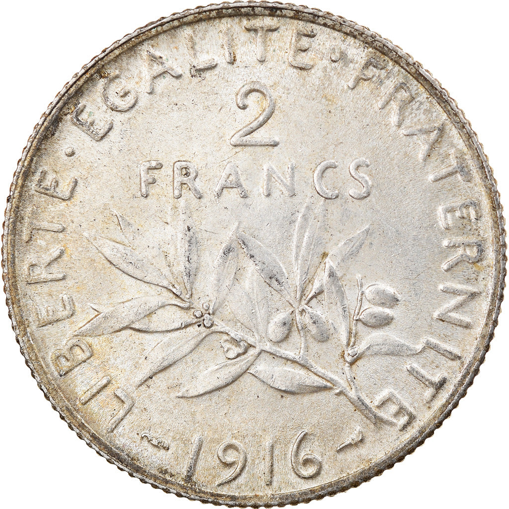 Moeda, França, Semeuse, 2 Francs, 1916, Paris, EF(40-45), Prata, KM:845.1