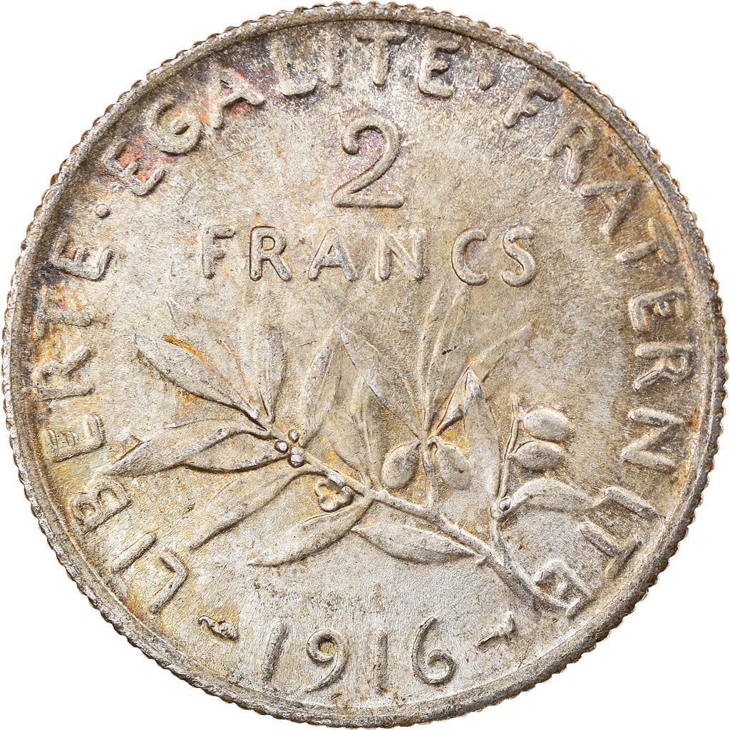 Moeda, França, Semeuse, 2 Francs, 1916, Paris, EF(40-45), Prata, KM:845.1