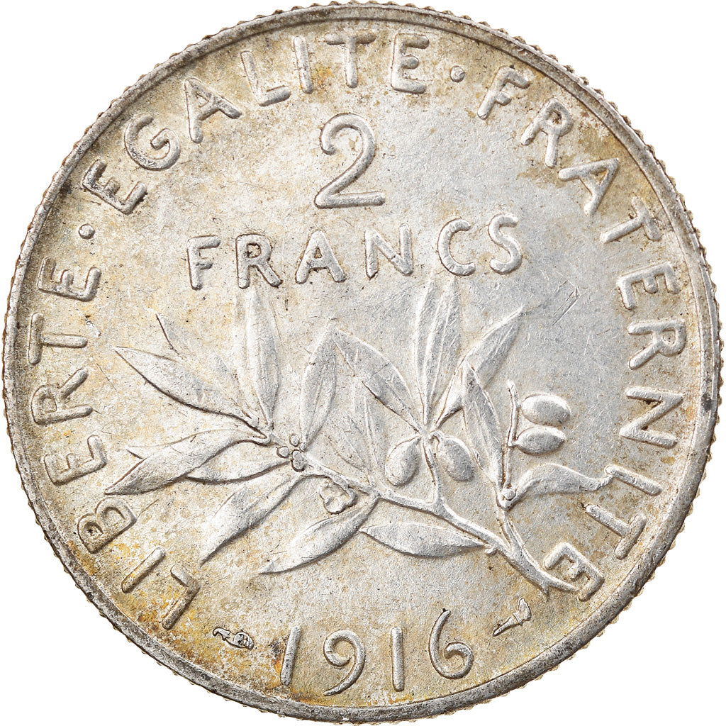Coin, France, Semeuse, 2 Francs, 1916, Paris, AU(50-53), Silver, KM:845.1