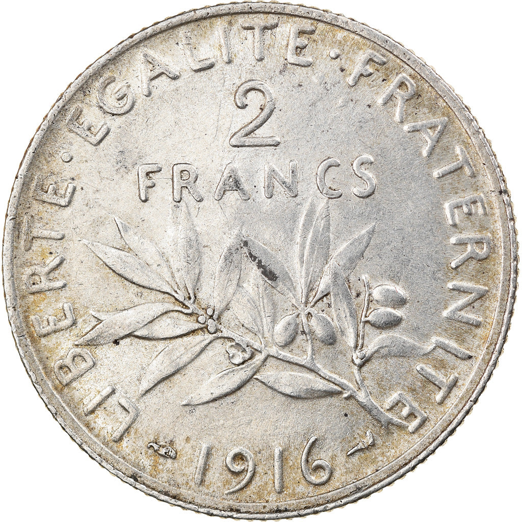Coin, France, Semeuse, 2 Francs, 1916, Paris, AU(50-53), Silver, KM:845.1