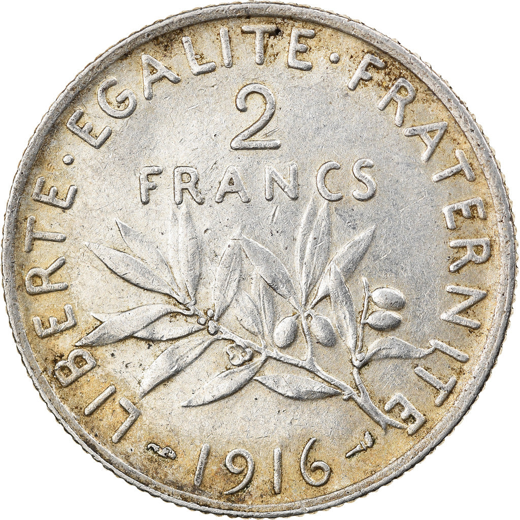 Coin, France, Semeuse, 2 Francs, 1916, Paris, AU(50-53), Silver, KM:845.1