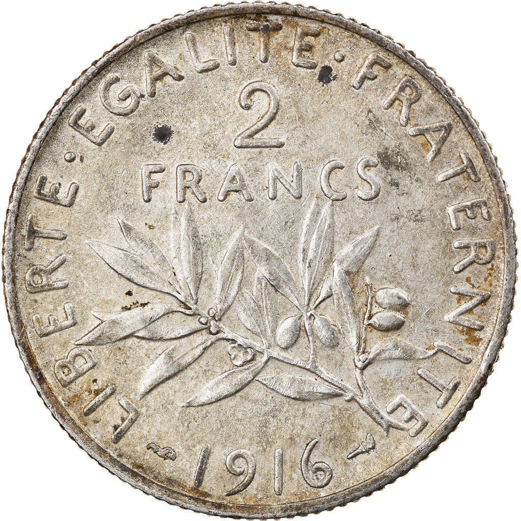 Coin, France, Semeuse, 2 Francs, 1916, Paris, AU(50-53), Silver, KM:845.1