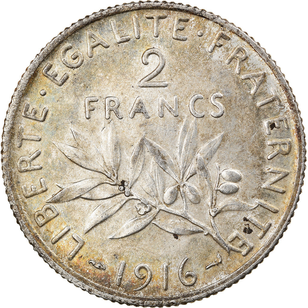 Coin, France, Semeuse, 2 Francs, 1916, Paris, AU(55-58), Silver, KM:845.1